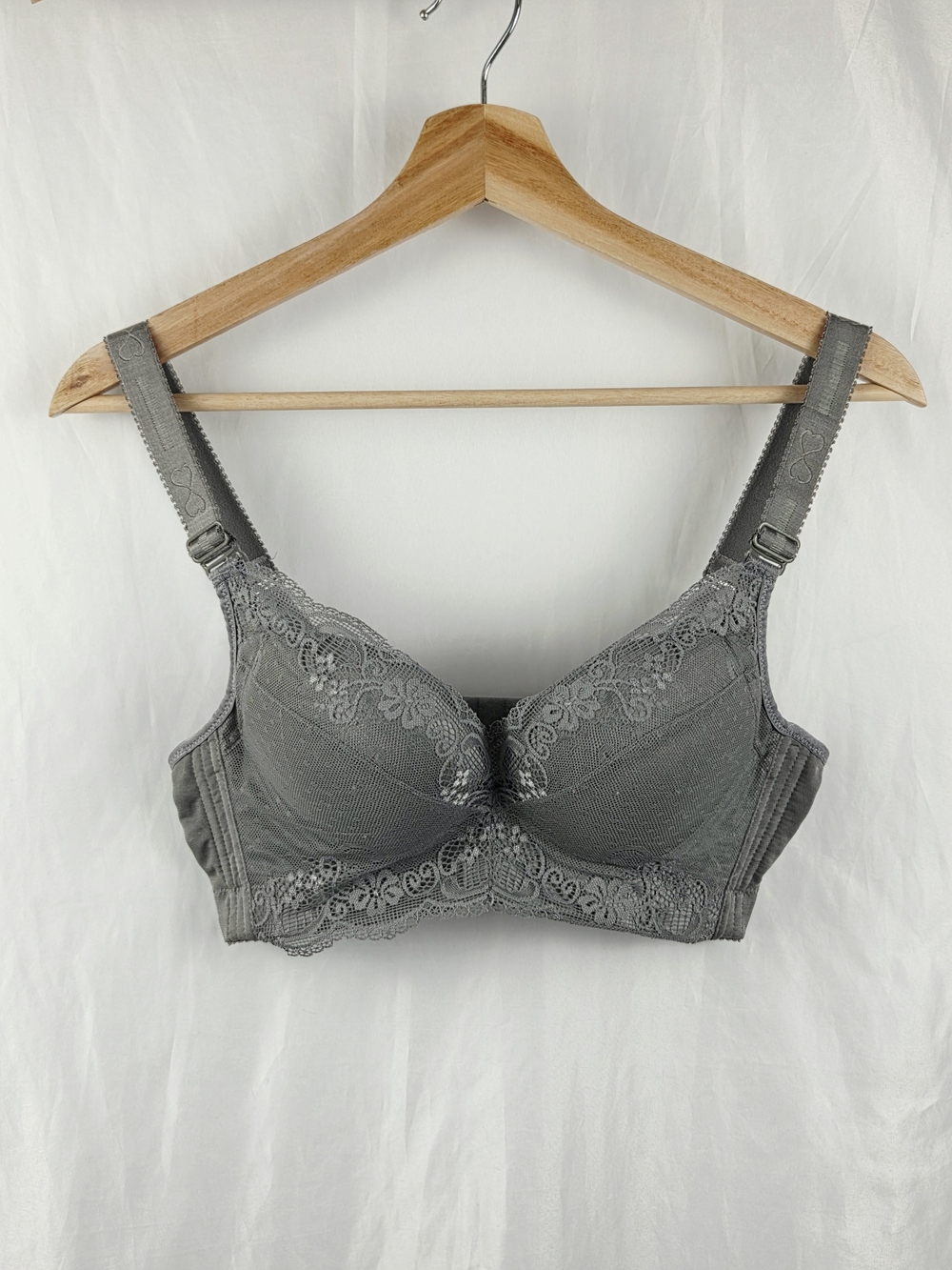 Fall Sweet Lace Trim Full Coverage Bra Gray Size 34A